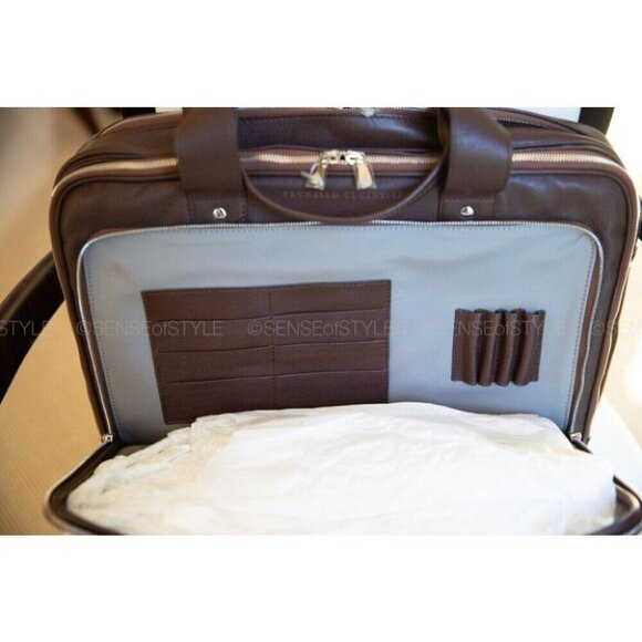 Brunello Cucinelli briefcase brown leather work bag Men's gift - Picture 8 of 12